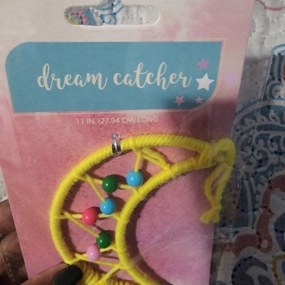 MOON Shaped Dream Catchers with Beads Yellow - Picture 3 of 4